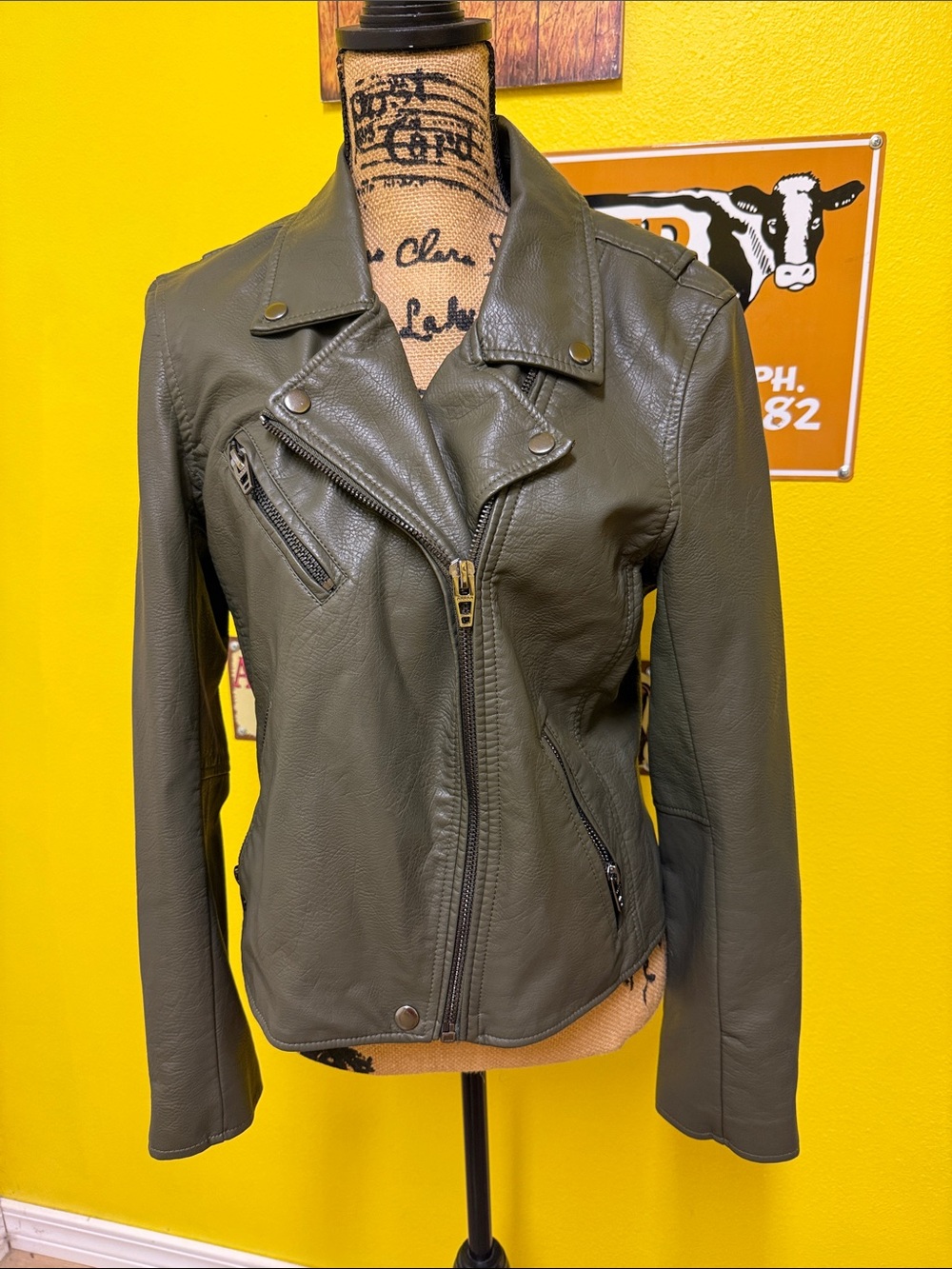 Blank NYC Olive Green Faux Leather Moto Jacket